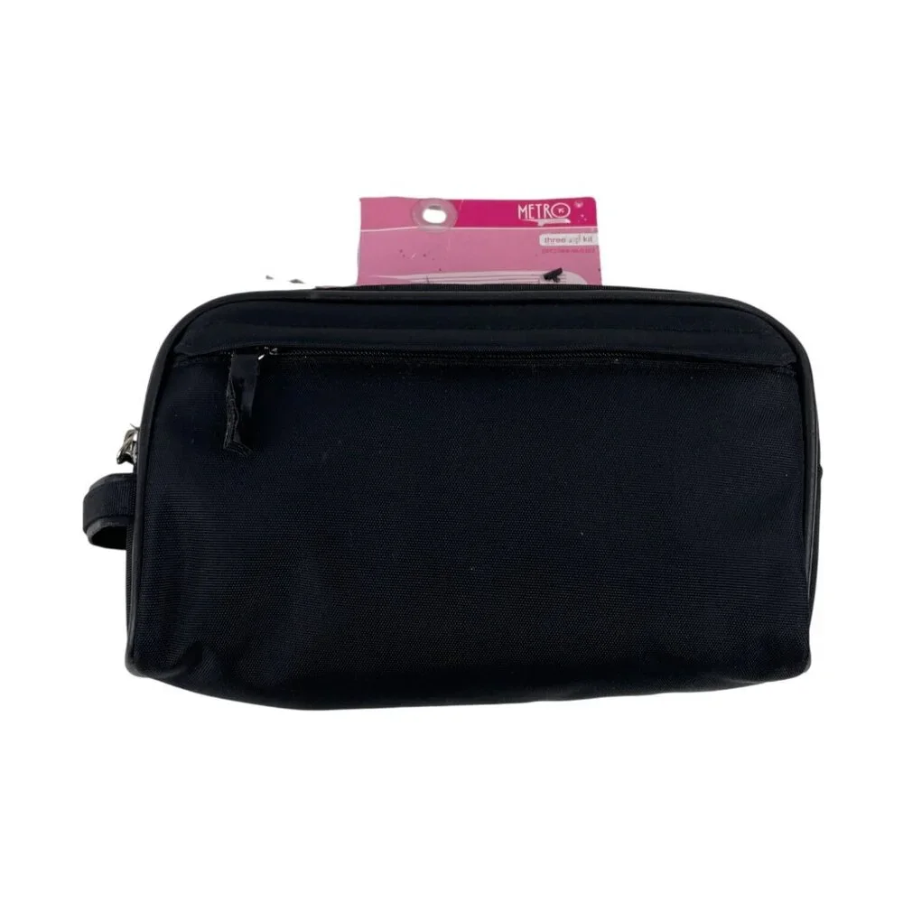 Metro Black Toiletry Case 3 Zip Kit Blue Interior - Picture 1 of 12